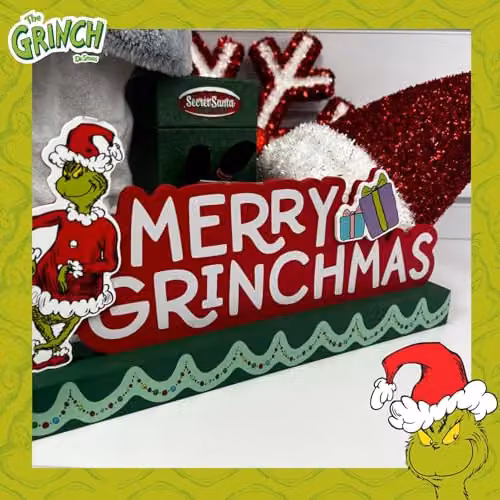 VFM e-Store Grinch Christmas Sign Decoration, Green and Multicolour Wood Tabletop Ornament, H 30 cm x W 15 cm – 5