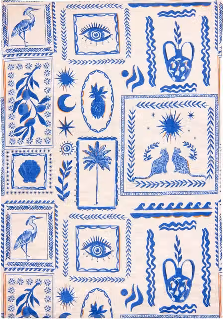 Terrys Frieze Washable Abstract Modern Rectangular Rug, Blue and White, W: 120 cm, L: 170 cm