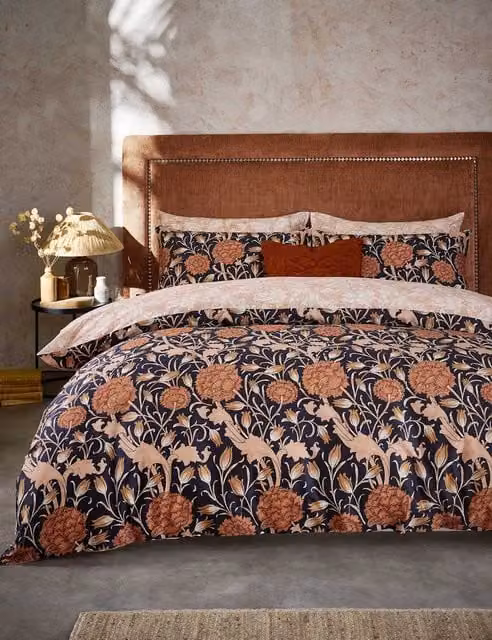 William Morris At Home Wild Tulip Reversible Pure Cotton Bedding Set, Copper and Multicolour, W: 180 cm, L: 200 cm