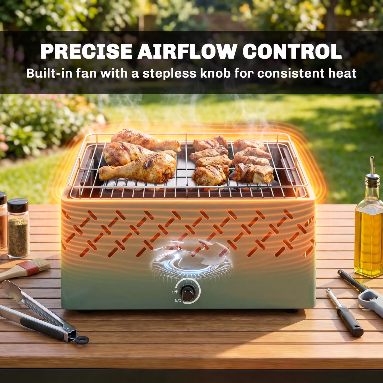 Outsunny Portable Charcoal Tabletop BBQ Grill with Built-in Fan, Green – 4