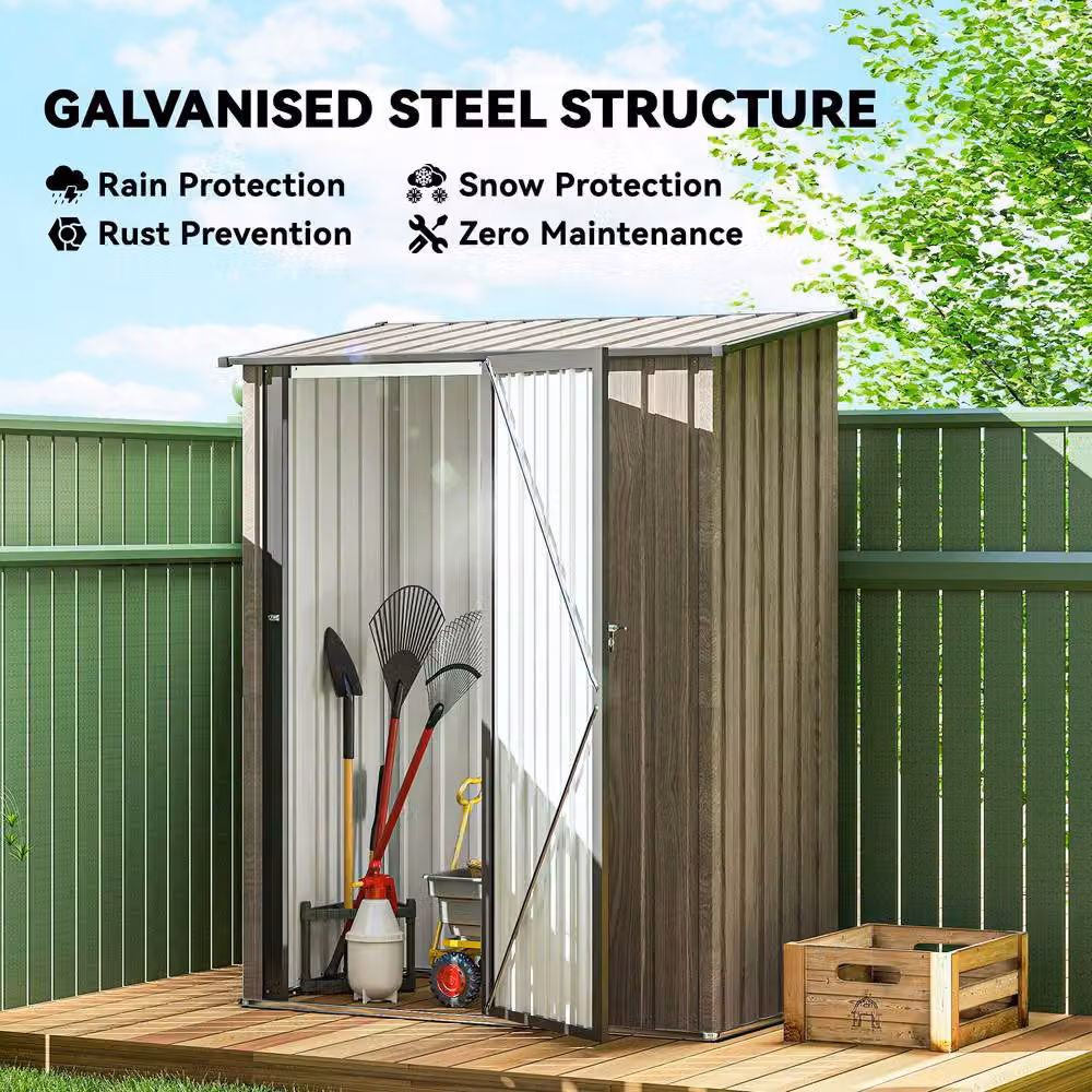 Rolipo Metal Garden Shed with Sloped Roof and Lockable Door, Light Grey, W: 152.4 cm, D: 91.44 cm, H: 91.44 cm – 6