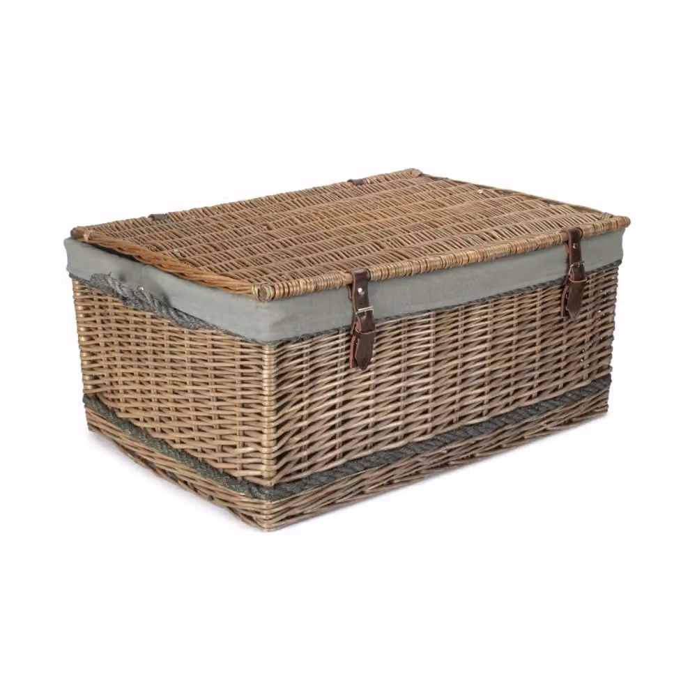 Red Hamper Wicker Trunk with Grey Cotton Lining and Antique Wash Rope Handles – 2
