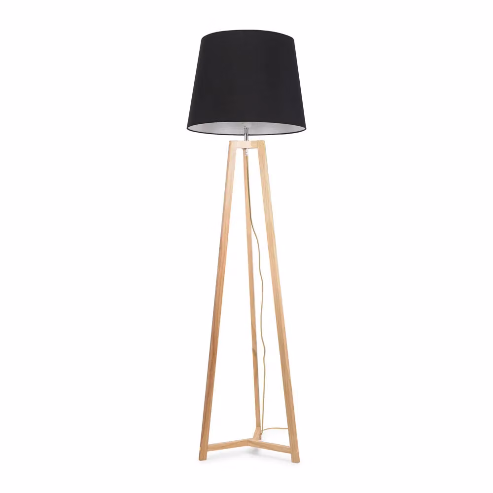 ValueLights Lottie Natural Wood Tripod Floor Lamp with Black Fabric Cone Shade and LED Bulb, H 158 x W 45 x D 45 cm – 2