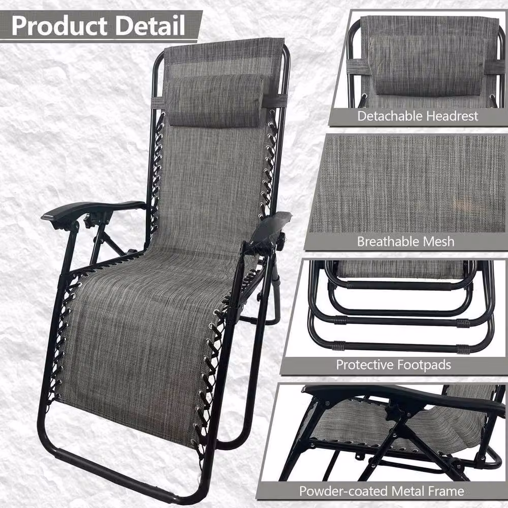 NESTLUNE Sun Recliner Lounge Table Set, 3 Pieces, Grey – 4