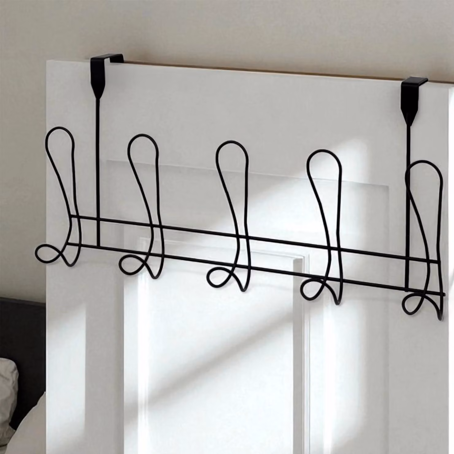 Showerdrape Lyrical Over Door Storage Hooks with 5 Metal Hooks in Silver or Black – 2