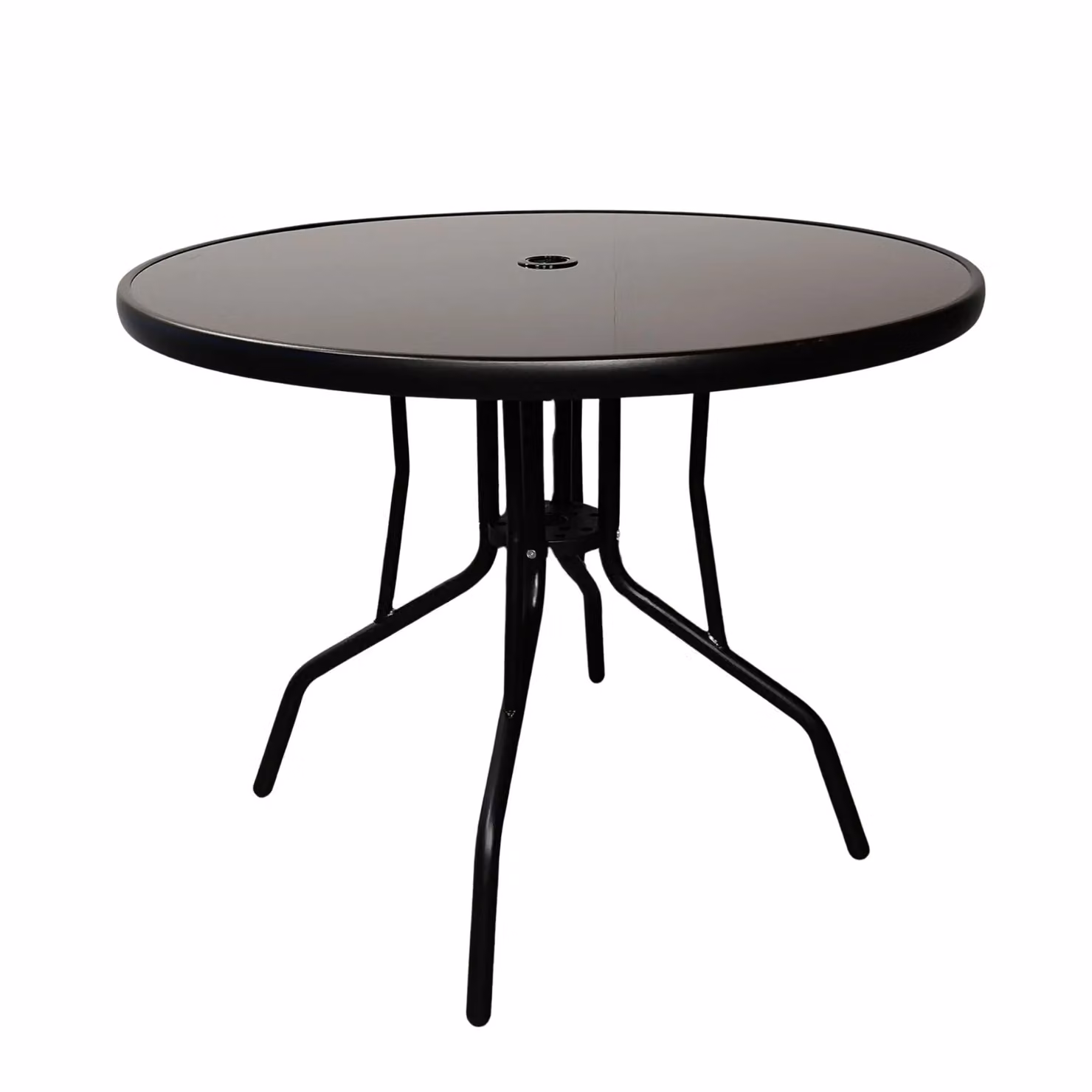 Samuel Alexander 4 Person Round Black Garden Table with Glass Top and Parasol Hole, W/D/H: 90 x 90 x 70 cm – 3