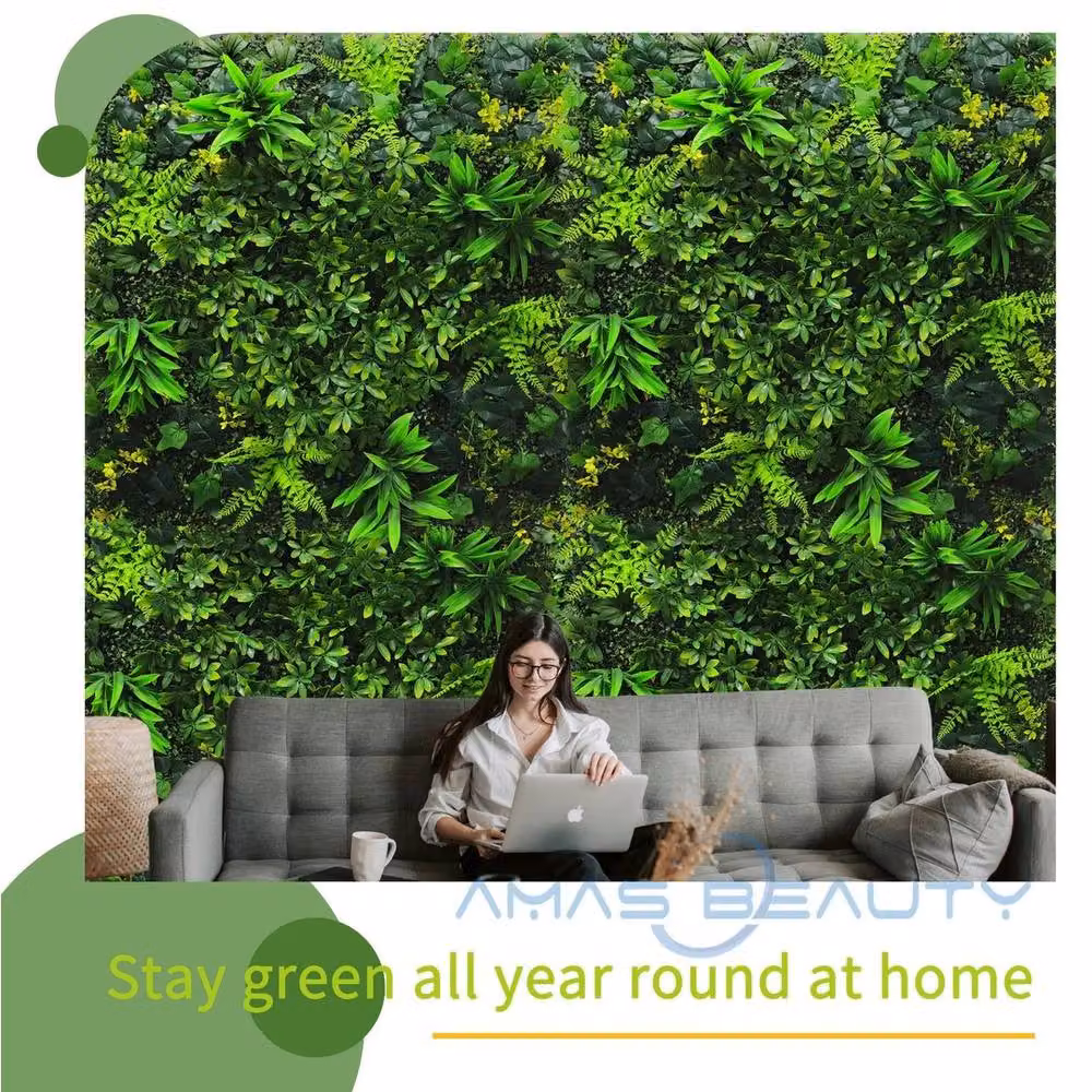FLAVORA Reversible Indoor Outdoor Artificial Plant Wall Panels, Green, W: 1 m, D: 1 m – 4