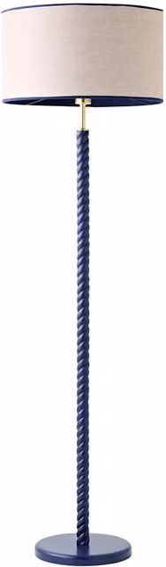 Amara Navy Twist Floor Lamp with Blue and Beige Fabric Shade