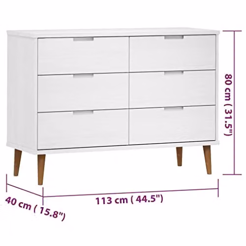 Revera MOLDE Chest of Drawers in White Solid Pine Wood, W/D/H: 113 x 40 x 80 cm – 2