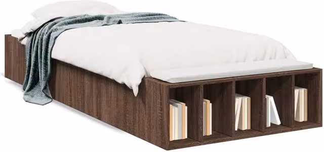 Berkfield Home Modern Bed Frame in Brown Oak with Side Compartments, W/D/H: 100 x 200 cm