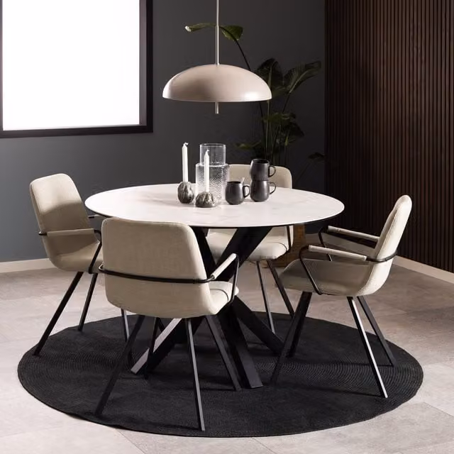 Furniture To Go Heaven White Matt Ceramic Round Dining Table with X-Frame Base