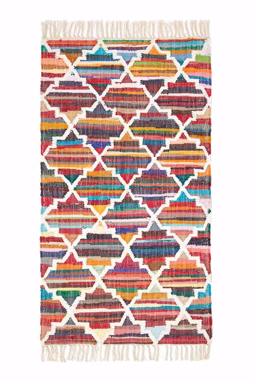 Homescapes Amsterdam Handwoven Cotton Chindi Kilim Pattern Rug, Multicolour and White, W: 120 cm, L: 170 cm – 2