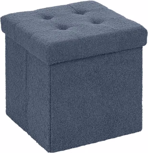 Havendro Foldable Sherpa Fleece Storage Ottoman, Blue, W/D/H: 38 x 38 x 38 cm