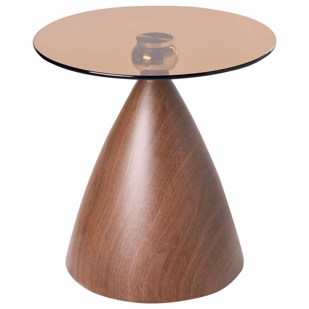 Wyld and Coco Glamour Small Side Table with Transparent Glass Top and Brown Metal Cone Base – 2