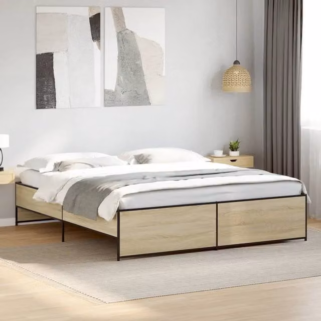 Berkfield Home Sonoma Oak Bed Frame in Brown, W/D/H: 180 x 200 cm, Super King Size – 1