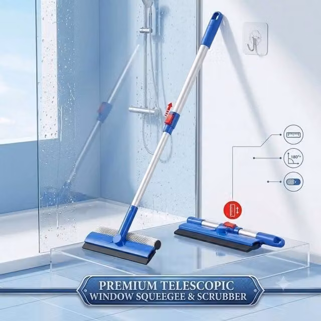 EONLION 2 in 1 Window Squeegee Cleaner with Extendable Telescopic Handle, Blue