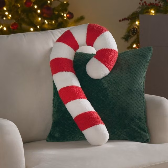 OHS Red Candy Cane Christmas Festive Plush Fleece Bolster Cushion