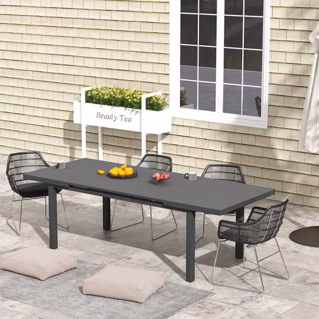 Outsunny Modern Extending Rectangle Garden Table in Charcoal Grey