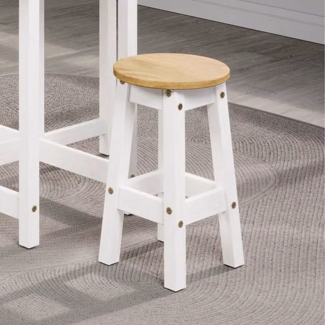 Core Products Corona Pair of Low Round White Wooden Breakfast Stools