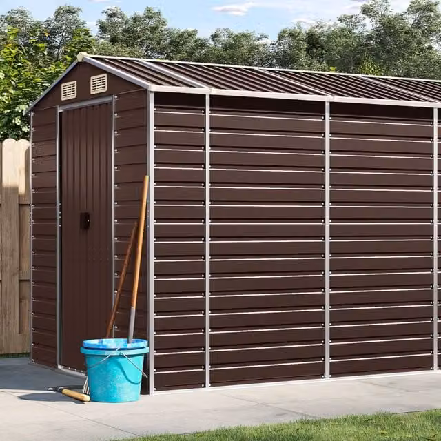 Berkfield Home Brown Galvanised Steel Garden Pent Shed W/D/H: 191 x 895 x 198 cm