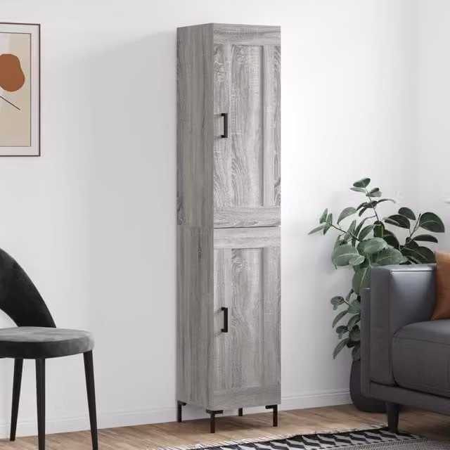 Berkfield Home Grey Sonoma Highboard with Hinged Doors and Internal Shelves, W/D/H: 34.5 x 34.5 x 180 cm