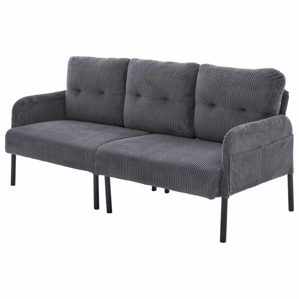Matteo Corduroy Upholstered Loveseat Sofa with Side Pockets in Charcoal Grey – 2