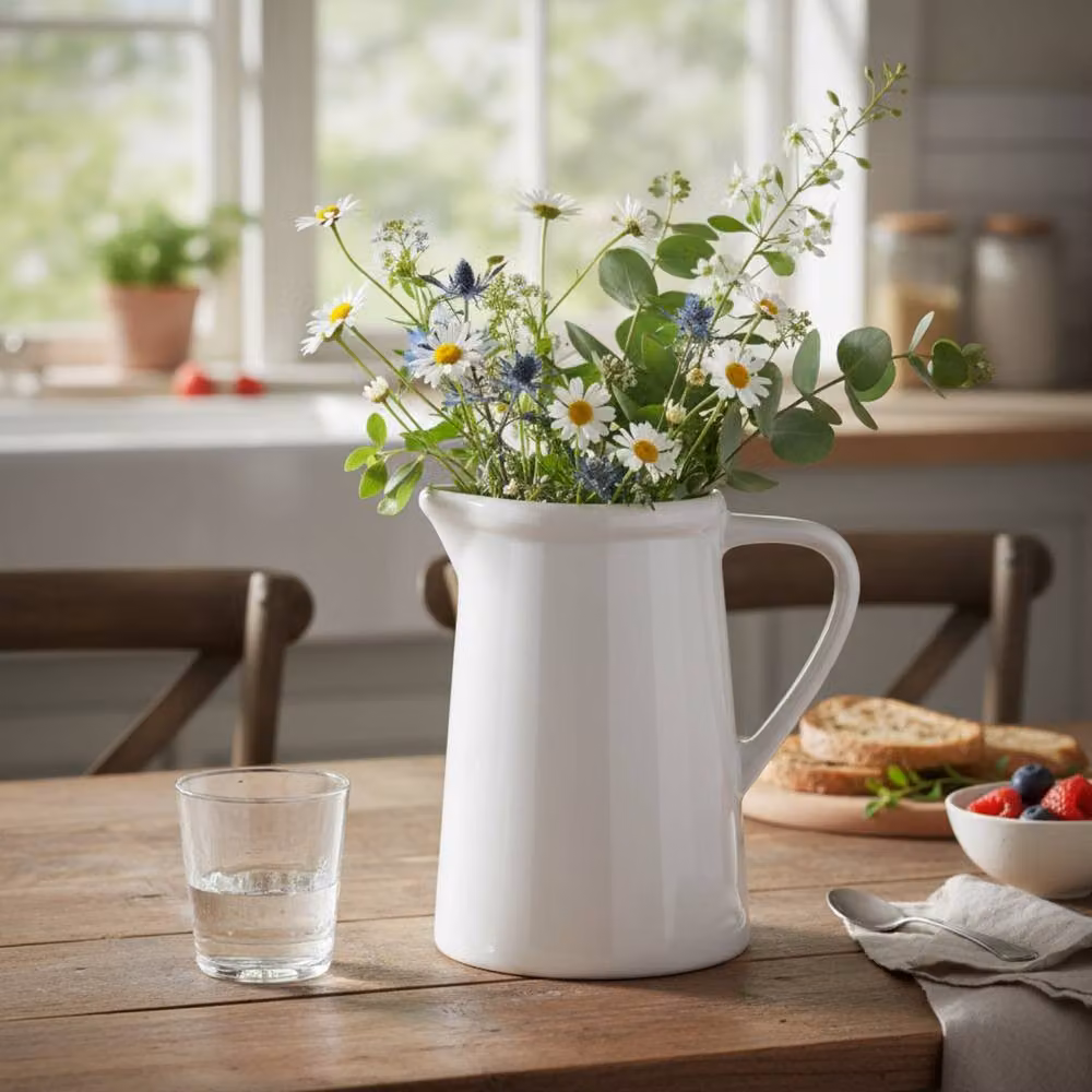 Four Candle White Ceramic Pitcher Jug – 2