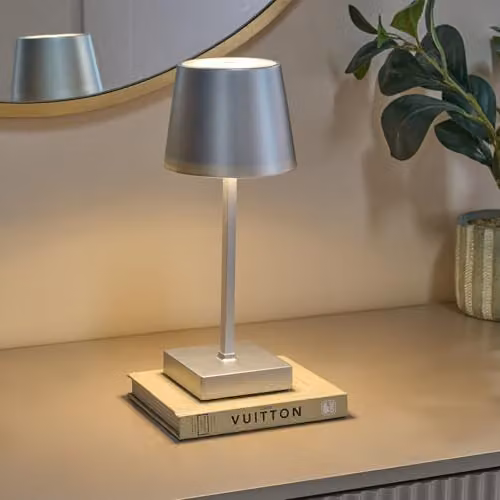 OHS Dimmable LED Cordless Table Lamp in Silver with Rechargeable Battery and Touch Control – 2