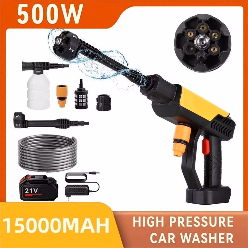 VOGREX Portable Cordless Car High Pressure Washer with 2 Rechargeable Batteries in Yellow – 4