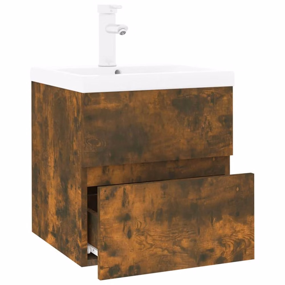 Berkfield Home Wall Mounted Bathroom Sink Cabinet with Built-in Basin in Smoked Oak Brown – 3