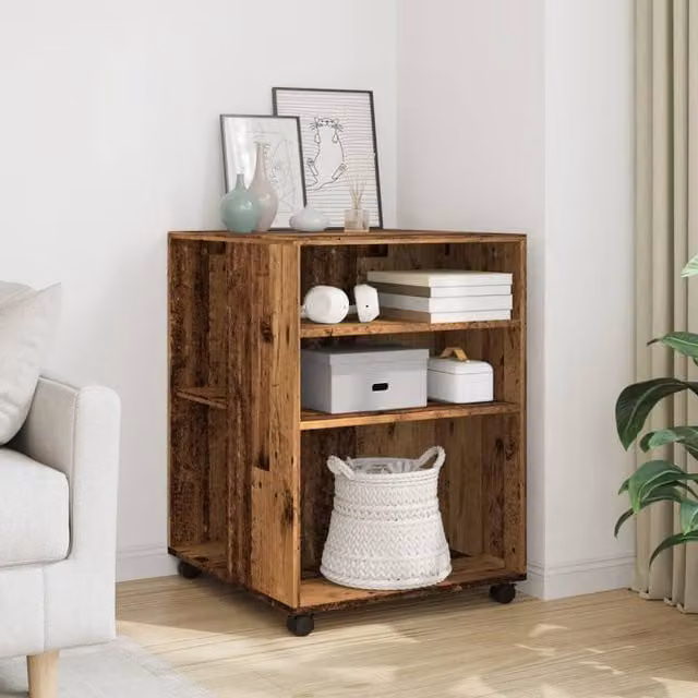 Berkfield Home Side Table with Wheels in Old Wood Brown, W/D/H: 55 x 60 x 78 cm