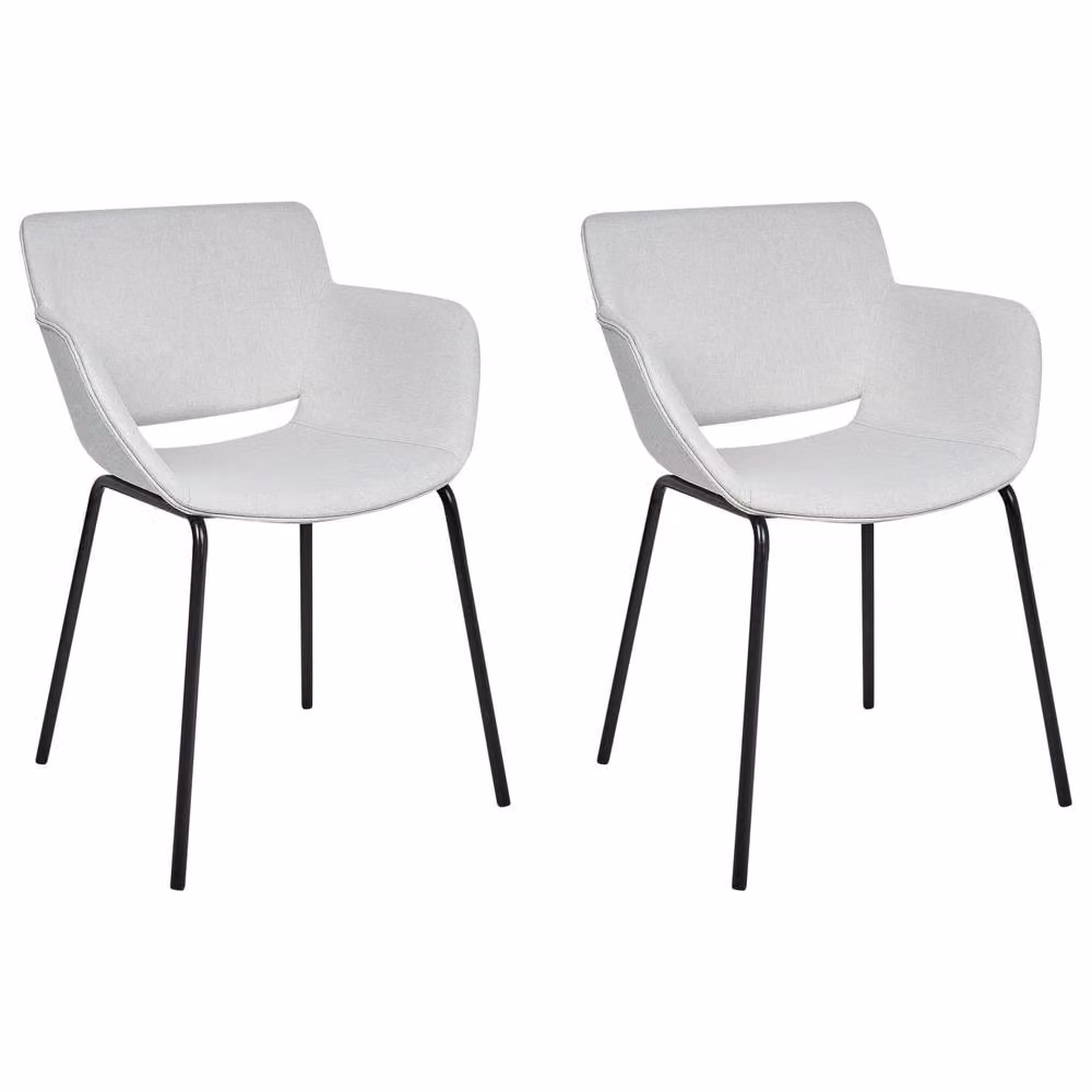 Wyld and Coco Set of 2 Modern Dining Chairs with Grey Fabric Upholstery and Black Metal Legs – 2