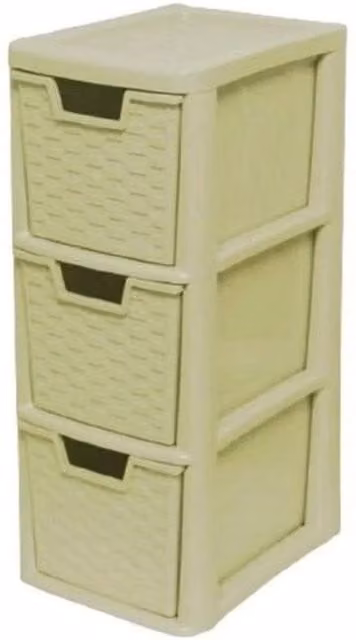 FORGEVIO Beige 3 Drawer Rattan Style Plastic Storage Unit