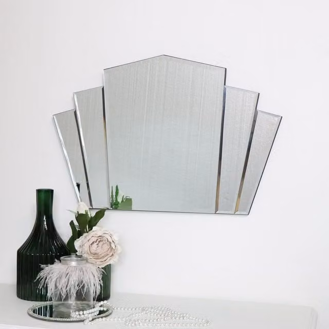Melody Maison Art Deco Fan Frameless Rectangular Wall Mirror in Clear, W: 40 cm, H: 60 cm