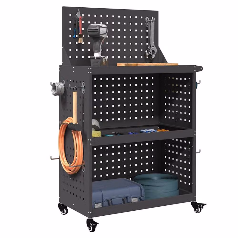 Berkfield Lockable and Rollable Tool Trolley in Black Powder-coated Steel, W/D/H: 65 x 35 x 111 cm – 3