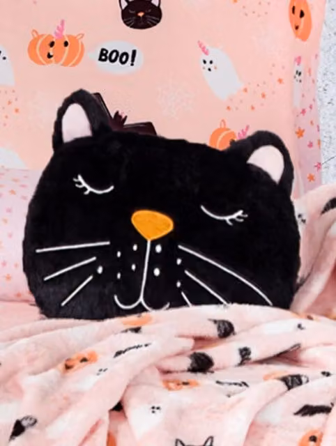 Smart Living Halloween Ghost and Magical Cat Fleece Cushions in Black – 1