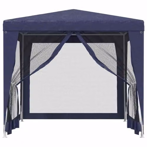 vidaXL Party Tent with 4 Mesh Sidewalls, Blue, W: 250 cm, D: 250 cm, H: 245 cm – 4