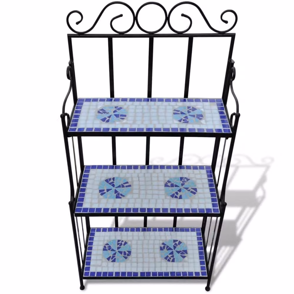 Berkfield Home Blue and White Mosaic Pattern Plant Stand with Ceramic and Metal Design – 2