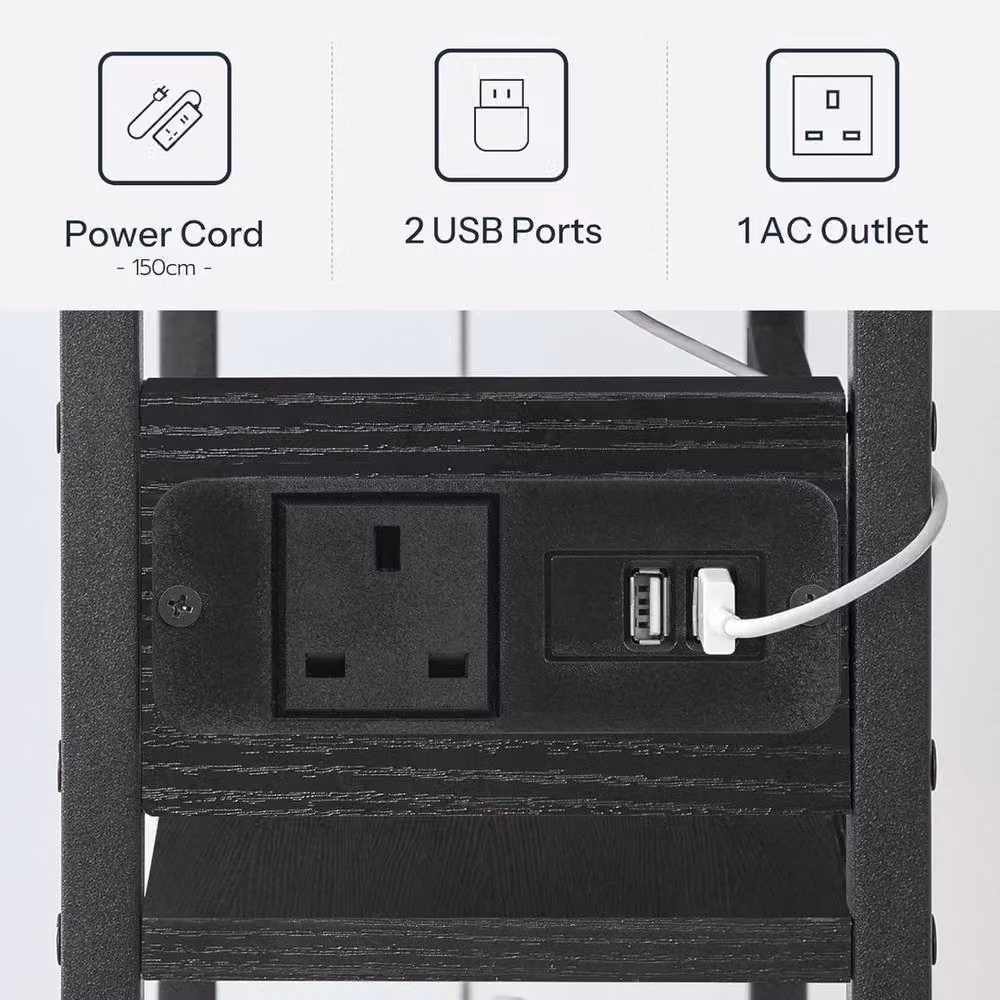 NESTLUNE Black Bedside Side Table with Charging Station – 4