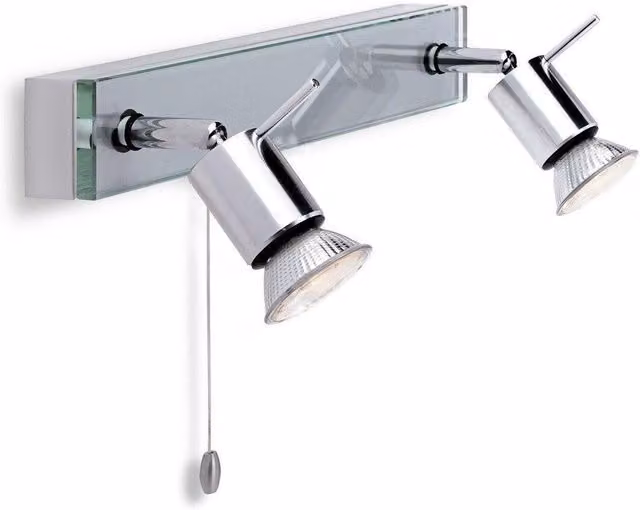 Netlighting Aqua 2 Light Switched Bar Light in Chrome and Aluminium with Transparent Glass and GU10 Adjustable Spotlights