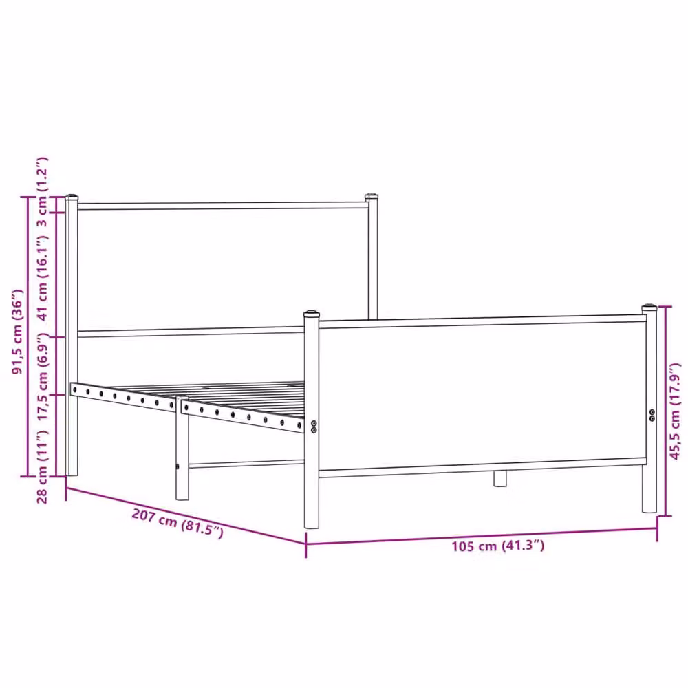 Berkfield Home Metal Bed Frame in Smoked Oak and Brown, W/D/H: 100 x 200 cm – 7