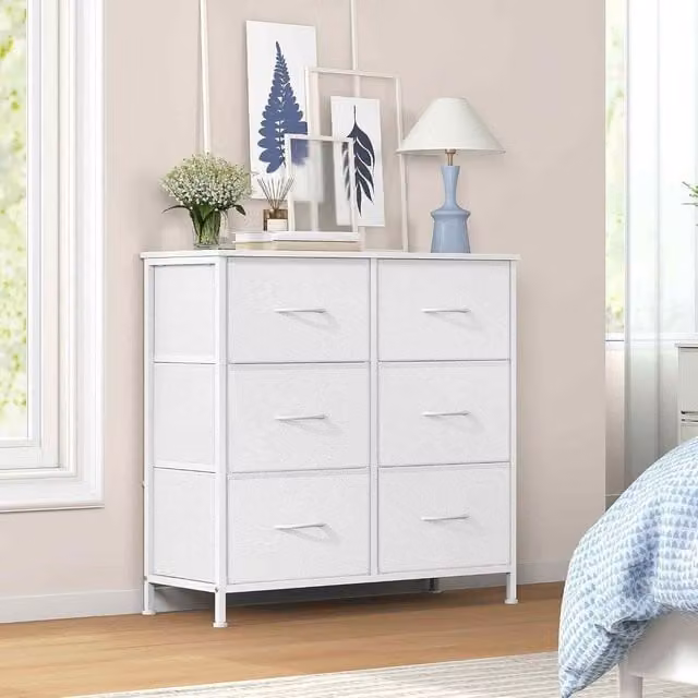 The Bazaarist 6 Drawer Fabric Chest of Drawers in White