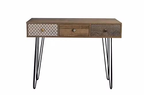LPD Home Casablanca Lamp Table with Drawer and Shelf in Black and Brown Wood Effect