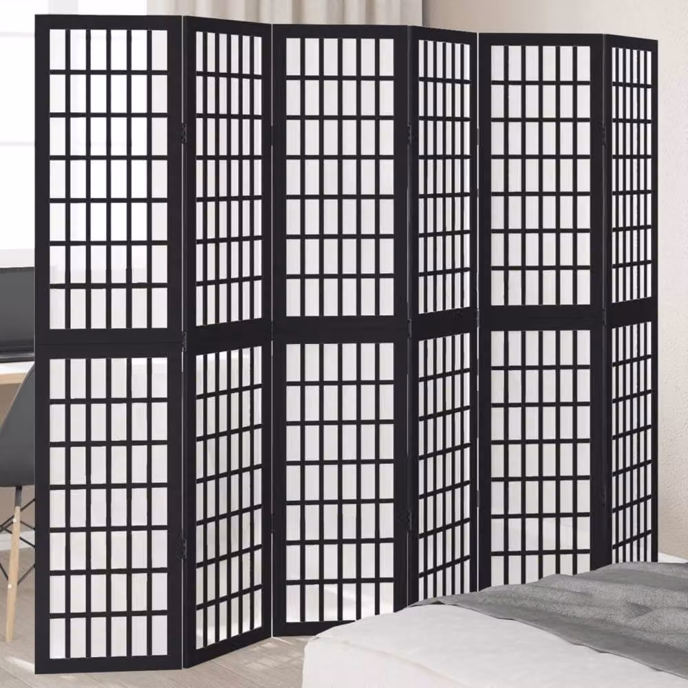 Berkfield Home 6 Panel Room Divider in Black Solid Paulownia Wood – 2