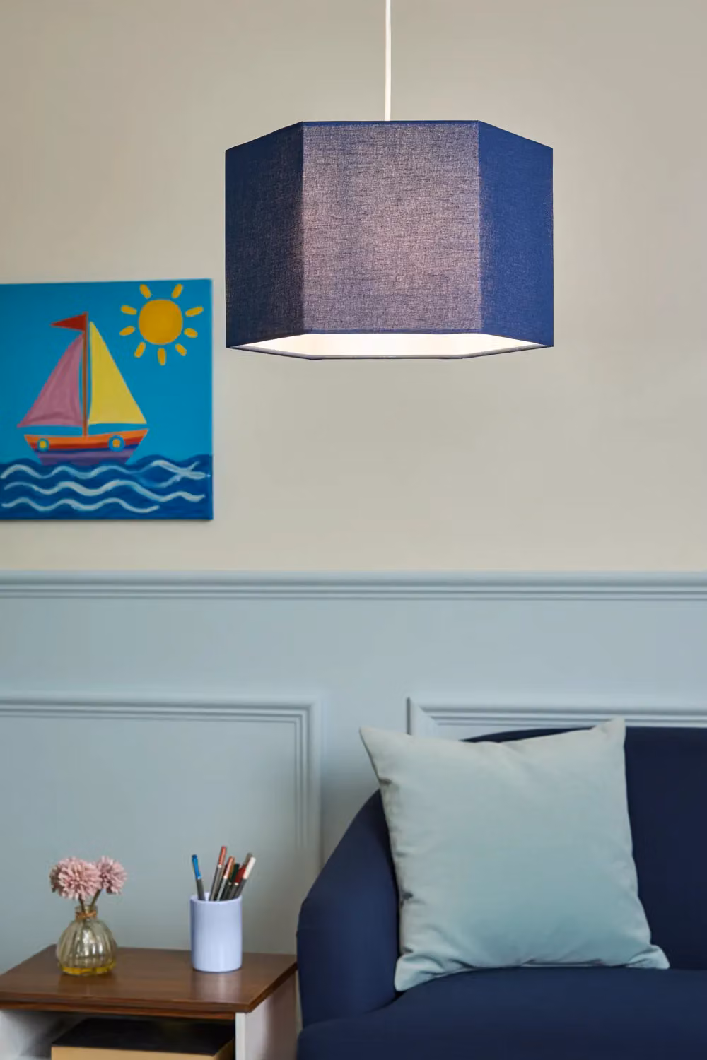 BHS Lighting Glow Hexagon Easy Fit Fabric Light Shade in Blue – 3