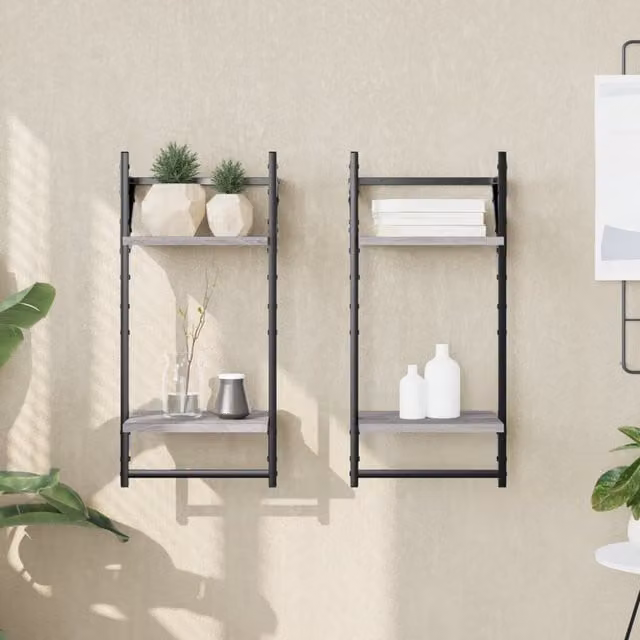 Berkfield Home 2-Tier Wall Shelves with Hanging Rods, Grey Sonoma, W/D/H: 30 x 25 x 65 cm