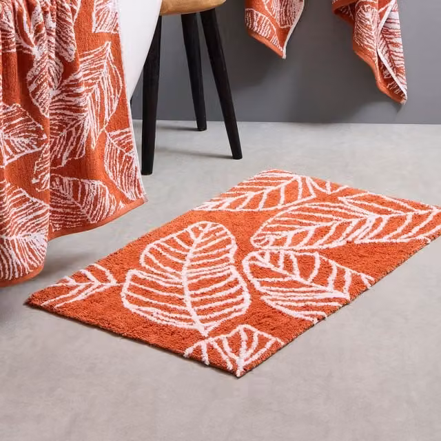 Fusion Matteo Non-Slip Cotton Bath Mat, Terracotta Floral Design