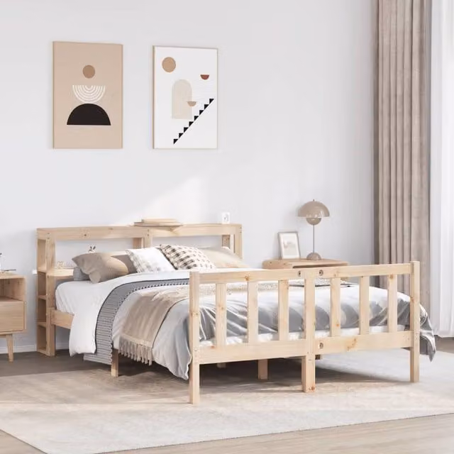 Berkfield Home Rustic Solid Wood Pine Bed Frame in Brown, W/D/H: 160 x 200 cm
