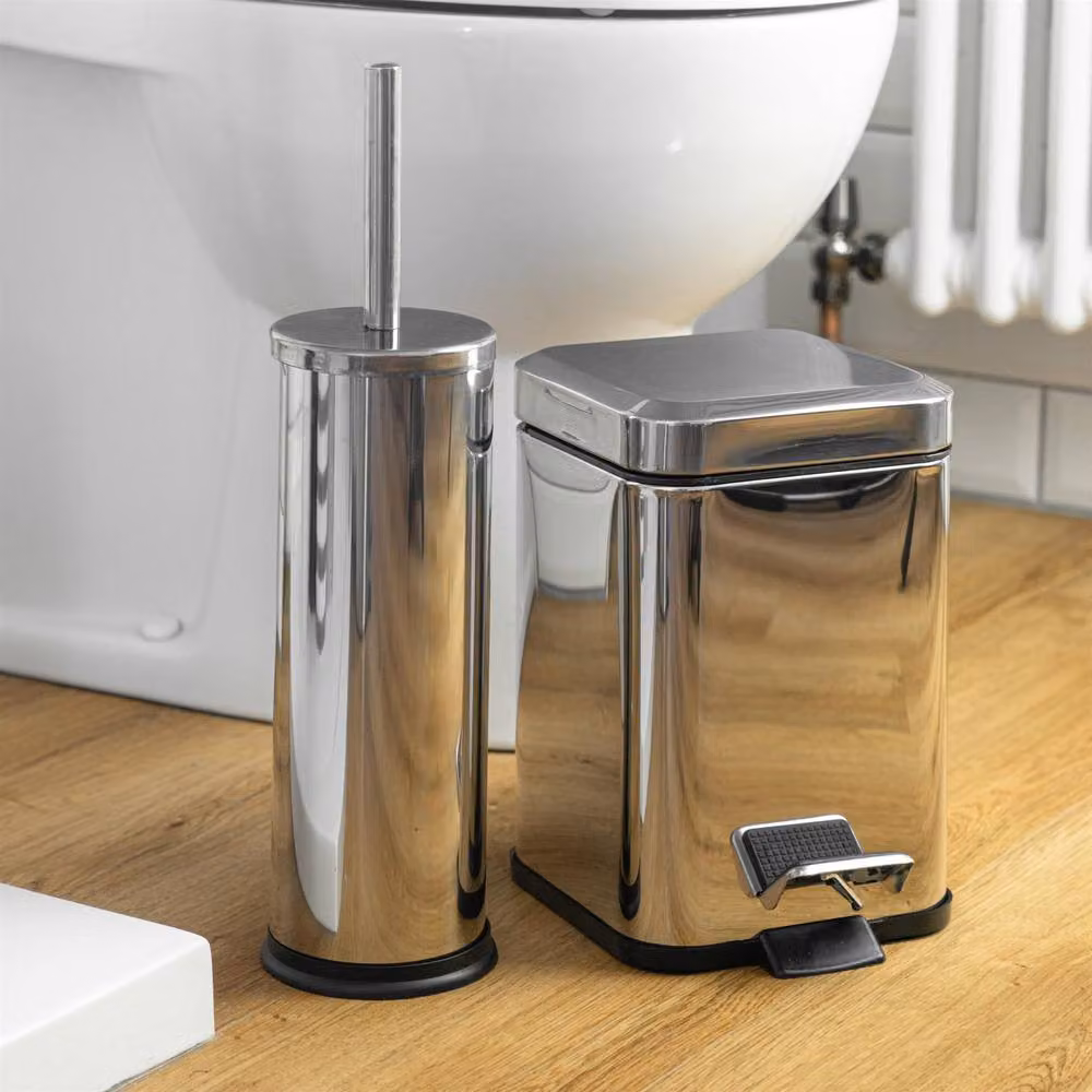 Harbour Housewares 3L Stainless Steel Pedal Bin and Toilet Brush Set in Silver – 5