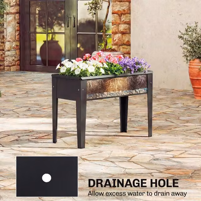 Outsunny Black Metal Raised Garden Bed with Drainage Holes
